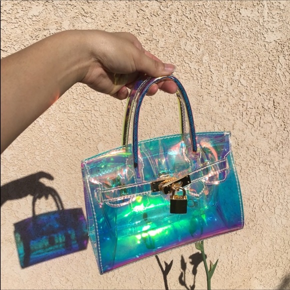 Multicolor Iridescent rainbow transparent satchel - Picture 4 of 8
